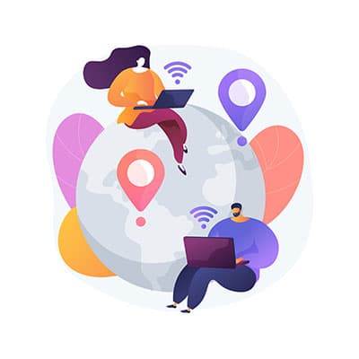 illustrazione mondo con persone connesse con pc