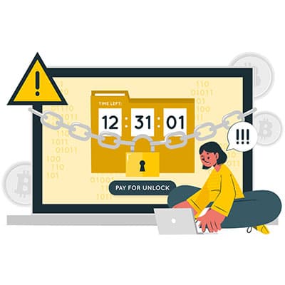 illustrazione donna al pc attaccato ransomware